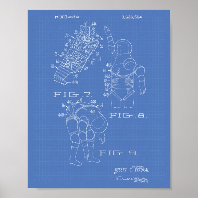 Póster Space Suite 1972 Patent Art - Blueprint (Frente)