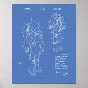 Póster Space Suite 1973 Patent Art - Blueprint