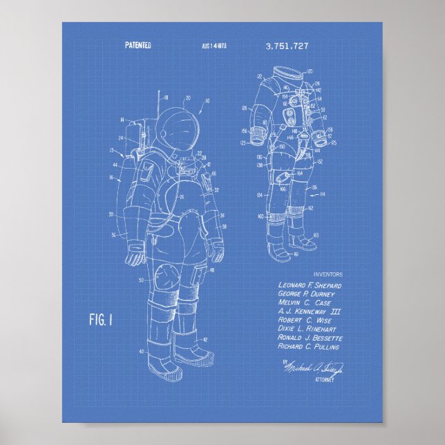Póster Space Suite 1973 Patent Art - Blueprint (Frente)