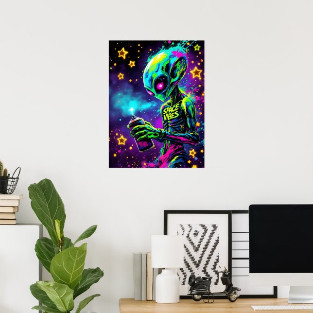 Póster Space Vibes Alien Neon (Oficina en casa)