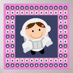 Póster Spacegirl Estrellas rosas y azules