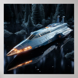 Póster Spaceship Naranja extraterritorial Brillo