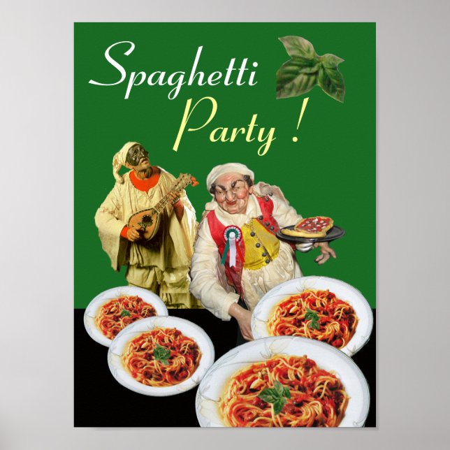 Póster SPAGHETTI FIESTA Chef italiano y Pulcinella Verde (Frente)