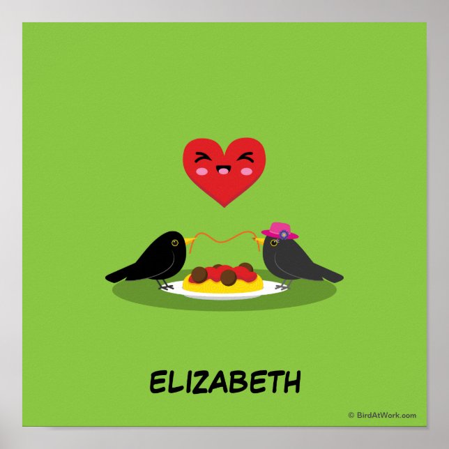 Póster Spaghetti Meatball Romantic Date | Añadir su nombr (Frente)