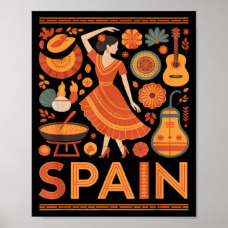 Póster Spain funny spanish culture flamenco guitar paella