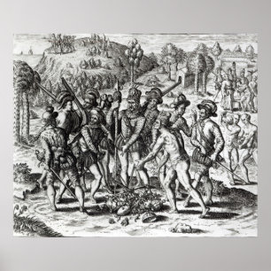 Póster Spaniards receiving gifts from Indians
