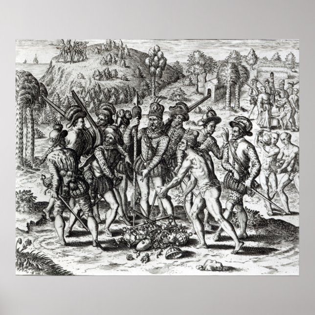 Póster Spaniards receiving gifts from Indians (Frente)