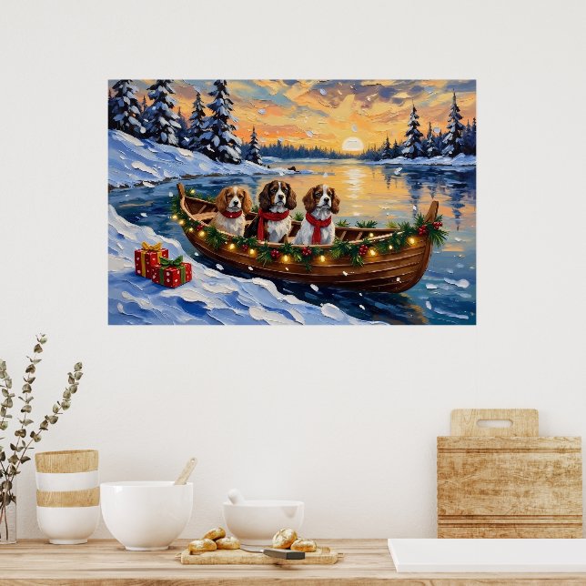 Póster Spaniel Cavalier King Charles Navidad Barco (Cocina)