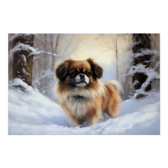 Póster Spaniel Tibetano Deja que nieve Navidad (Anverso)