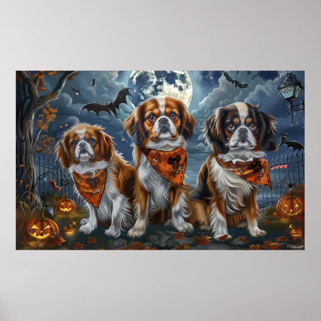 Póster Spaniel Tibetano Halloween Espeluznante  (Frente)