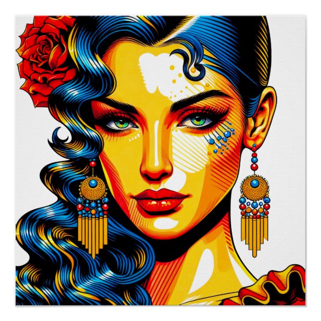 Póster Spanische Schönheit - Pop Farben Portrait (Anverso)