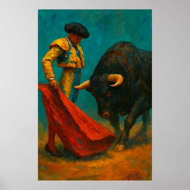 Póster Spanish Bullfighting Art Print – Matador and Bull (Frente)