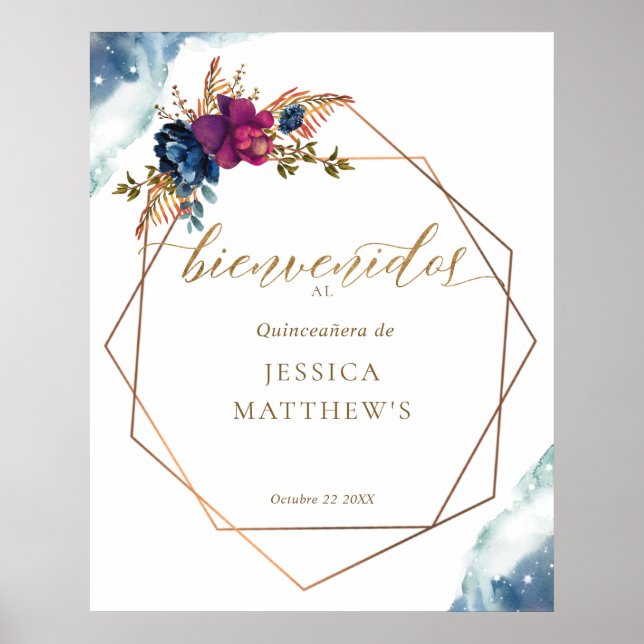 Póster Spanish, Celestial Quinceañera Welcome Sign (Frente)