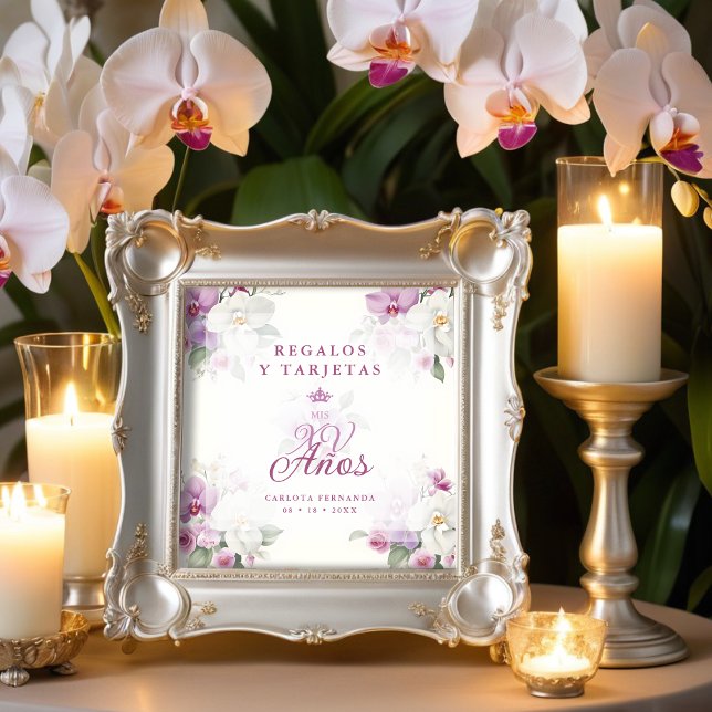 Póster Spanish Cherished Exquisite Floral Pink Orchids (Spanish Cherished Exquisite Floral Pink Shades Orchids Bouquets Mis XV Años Poster.)