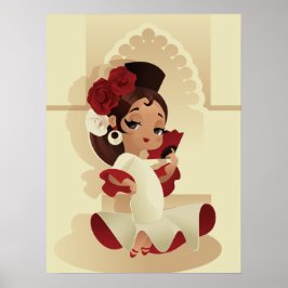 Póster Spanish flamenco festive chibi cartoon girl