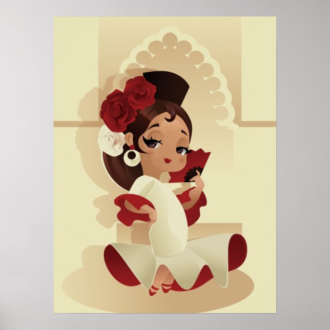 Póster Spanish flamenco festive chibi cartoon girl (Frente)