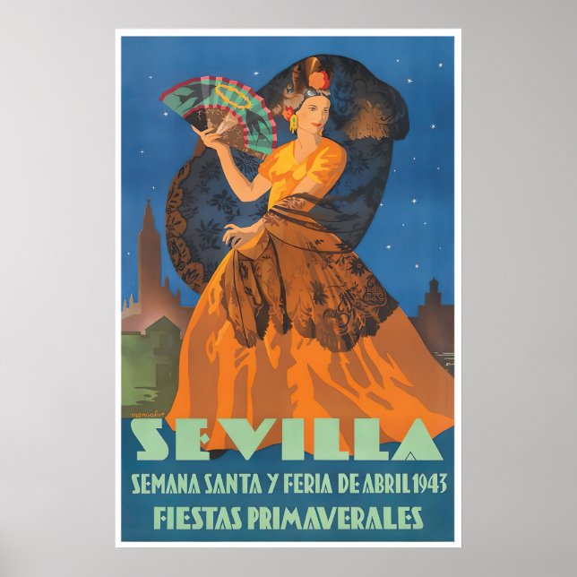 Póster Spanish Gifts Seville Travel Poster Spain Festival (Frente)