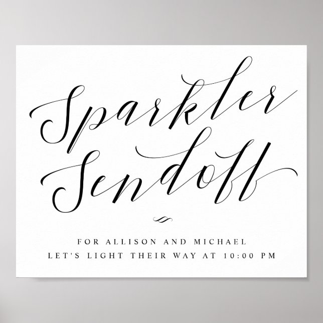 Póster Sparkler Sendoff Elegante Rótulo Boda de caligrafí (Frente)