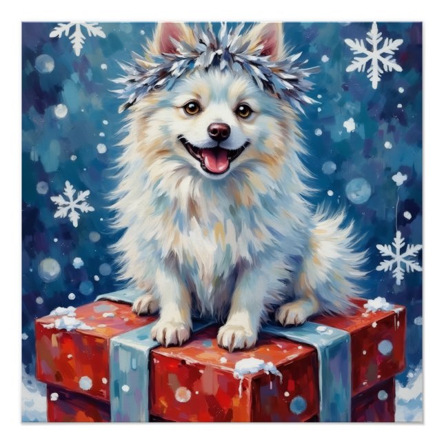 Póster Sparkling American Eskimo Dog Festive Gift Cushion (Anverso)