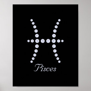 Póster Sparkly Diamond Pisces Zodiac Symbol