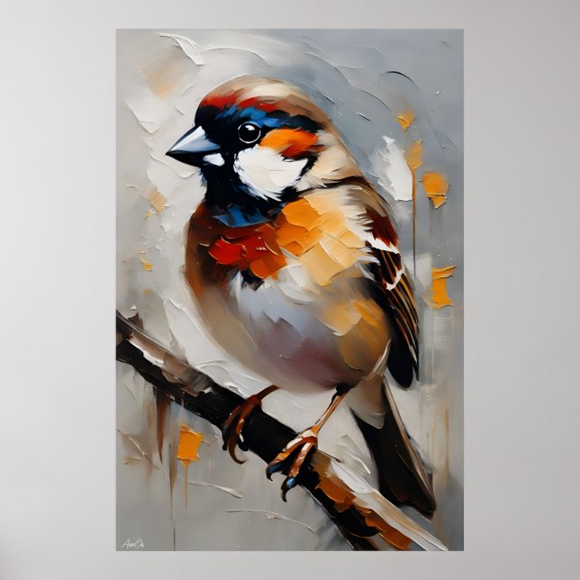 Póster | Sparrow | Estilo de pintura de aceite (Frente)