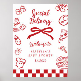 Póster Special Delivery Pizza Baby Shower Welcome
