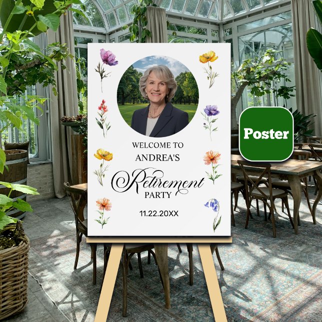 Póster Special Photo Elegant Floral Retirement Party  (Subido por el creador)