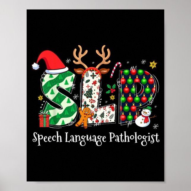 Póster Speech Language Pathologist Reindeer Santa Hat Slp (Frente)