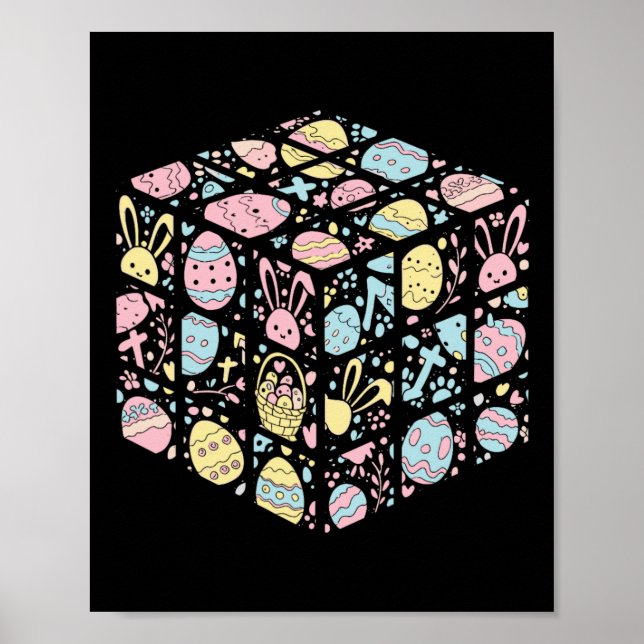 Póster Speed Cube Bunny Easter Egy Easter Day Boys Mens K (Frente)