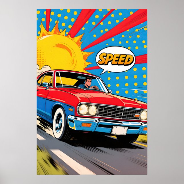 Póster Speeding Car Pop Art (Frente)