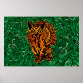 Póster Sphinx Cat Tattoo concept art with a Mandala Back.