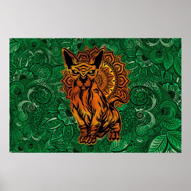 Póster Sphinx Cat Tattoo concept art with a Mandala Back. (Frente)