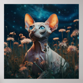 Póster Sphynx Cat Gazing Sky – Vibrant Floral Art