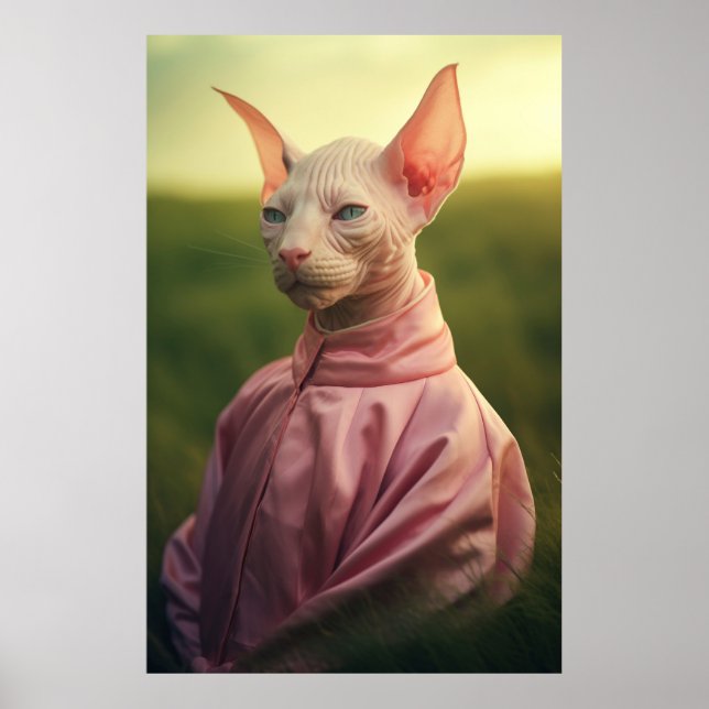 Póster Sphynx Cat in Outfit – Vibrant Nature Art (Frente)