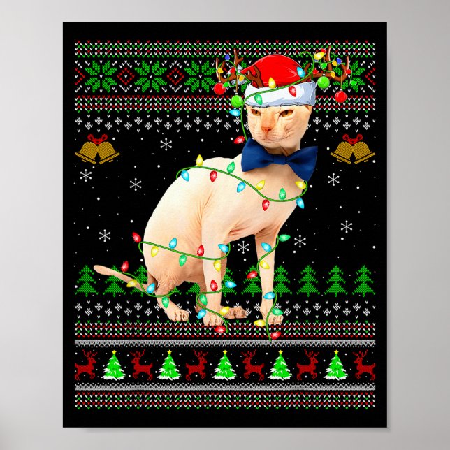 Póster Sphynx Cat Ugly Christmas Sweaters Holiday Santa C (Frente)