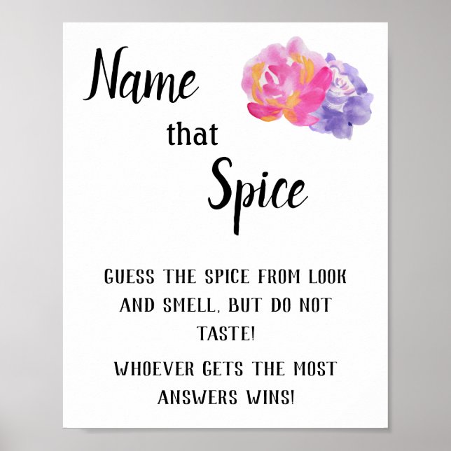 Póster "Spice It Up: Nombre Que Spice Bridal Shower Game" (Frente)