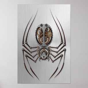 Póster Spider Steampunk con efecto de acero inoxidable