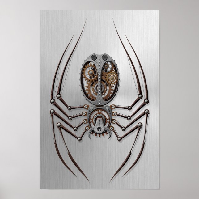 Póster Spider Steampunk con efecto de acero inoxidable (Frente)