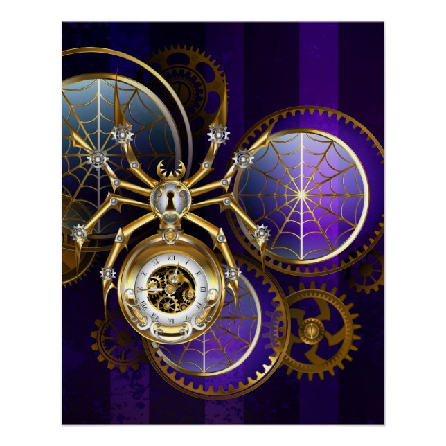 Póster Spider Steampunk sobre fondo morado (Anverso)