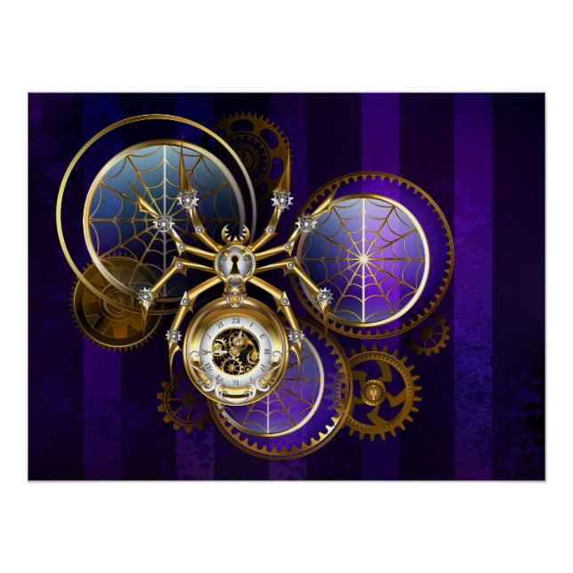 Póster Spider Steampunk sobre fondo morado (Anverso)