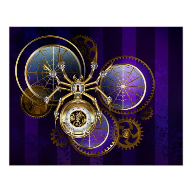 Póster Spider Steampunk sobre fondo morado (Anverso)