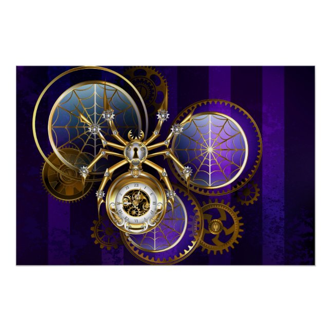 Póster Spider Steampunk sobre fondo morado (Anverso)