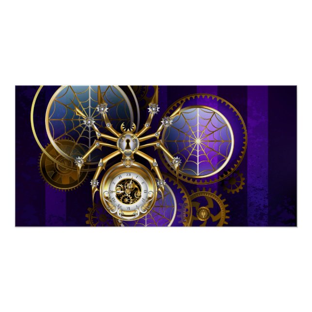 Póster Spider Steampunk sobre fondo morado (Anverso)