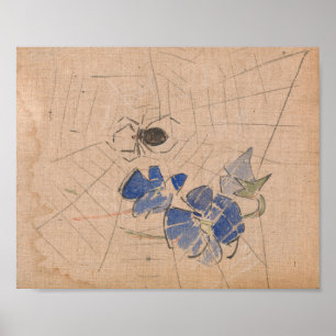 Póster Spider y Web con flores azules   Joseph Crawhall