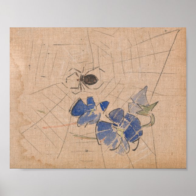 Póster Spider y Web con flores azules | Joseph Crawhall (Frente)