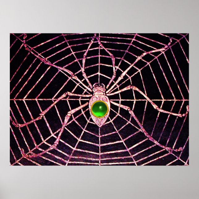 Póster SPIDER Y WEB Green Emerald Gemstone Black (Frente)