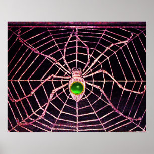 Póster SPIDER Y WEB Green Emerald Gemstone Black