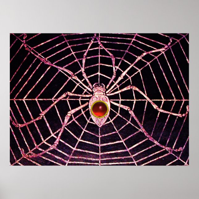 Póster SPIDER Y WEB Red Ruby Gemstone Negro (Frente)