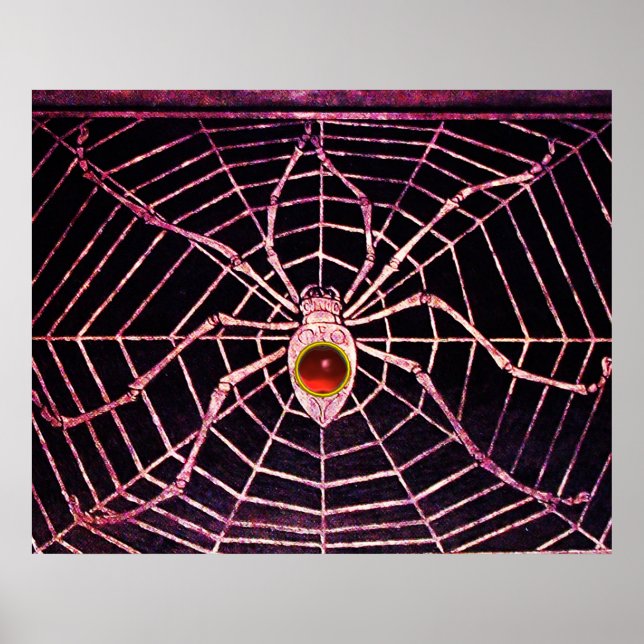 Póster SPIDER Y WEB Red Ruby Gemstone Negro (Frente)