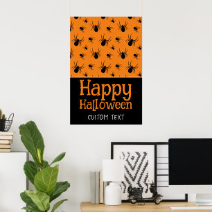 Póster Spiders Happy Halloween Black Naranja Custom name